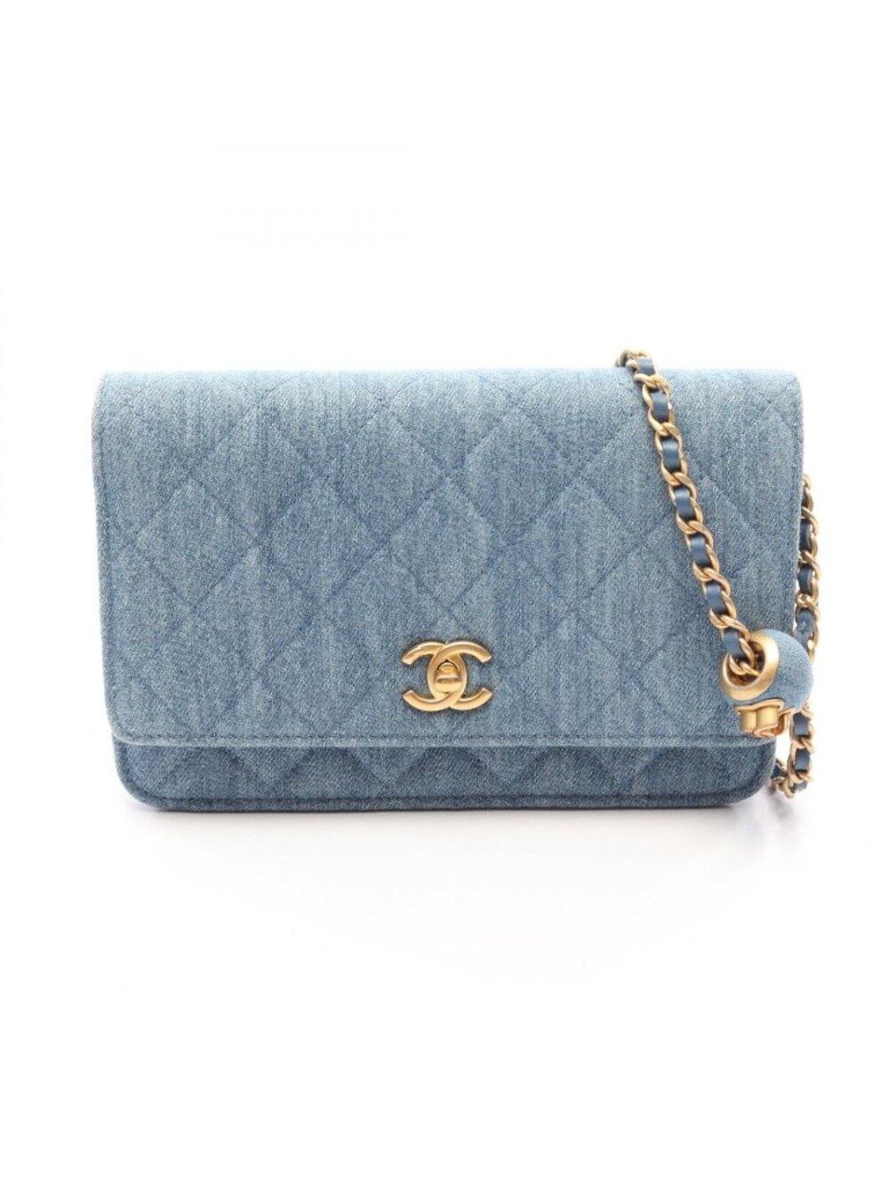 Chanel Shoulder Bag Quilted Denim Blue Chain Wallet